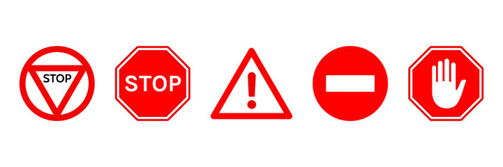 Set of Stop and prohibition sign. Forbidden Icon set flat vector illustration
