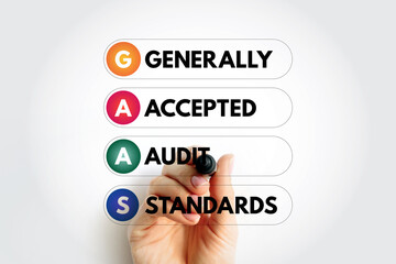 GAAS Generally Accepted Audit Standards - set of systematic guidelines used by auditors when conducting audits on companies' financial records, acronym text with marker