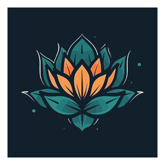 Lotus flower logo. Vector design template of lotus icons on dark and pink background in flat and outline style with golden effect for eco, beauty, spa, yoga, medical companies.