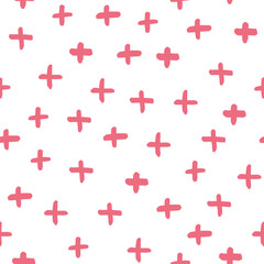 Seamless pattern with pink handdrawn cross