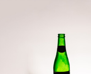 Closeup of a bottle on a white background with copy space