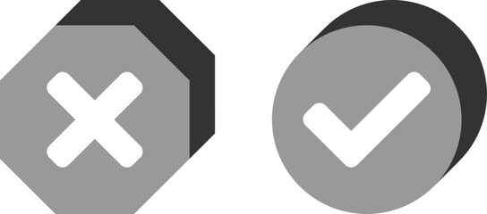 Yes and No or Right and Wrong or Approved and Declined Icons with Check Mark and X Cross Signs. Vector Image.