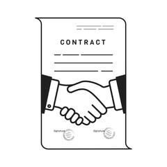 Contract icon symbol. Paper Document and Handshake. Flat vector illustration