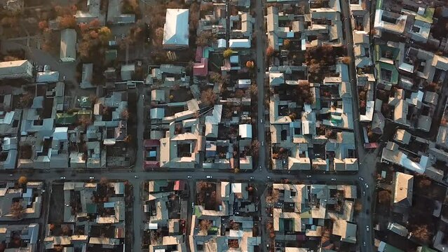 Aerial top down view of Bishkek city street