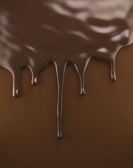 Melted dark chocolate dripping on white background, with clipping path 3D illustration.