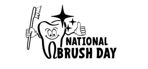 National Brush Day. Cartoon drawing toothbrush and paste. For wash your teeth and molar. Vector toothpaste and tube icon. Teeth brush or tooth brush icon. Dental, mouth hygiene symbol.  