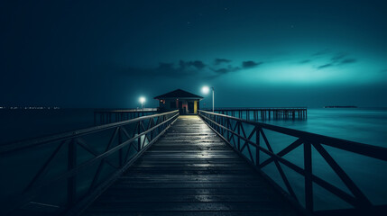Fototapeta na wymiar pier in the night, generative ai
