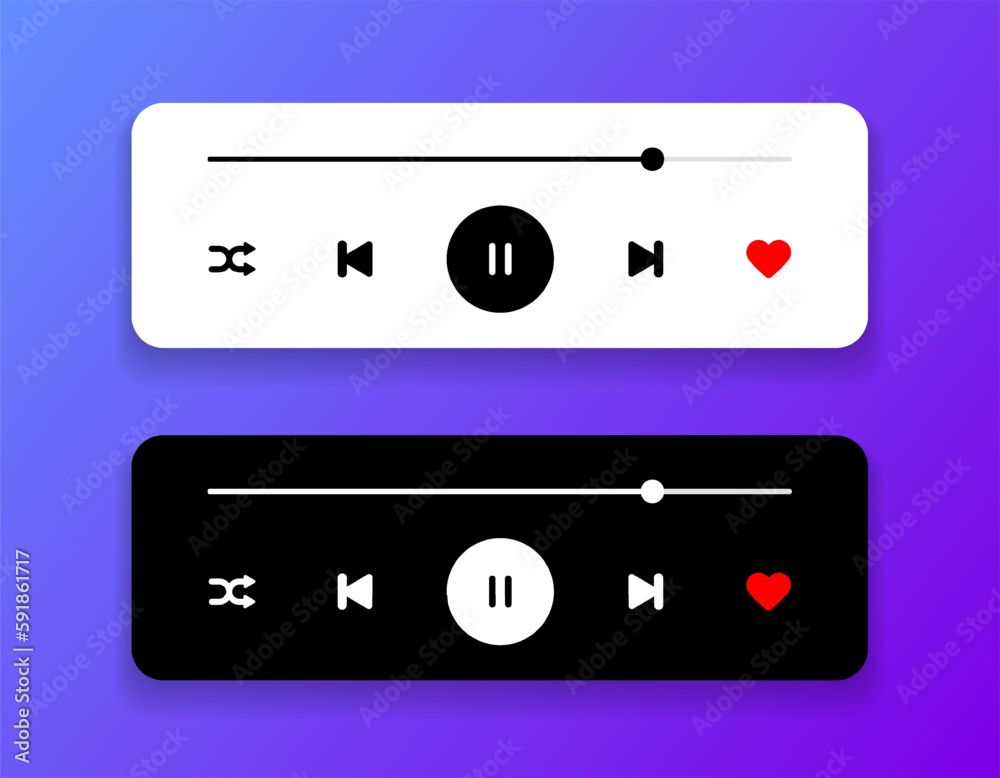 Leinwandbilder Media music player interface isolated on white background. Multimedia frame template. Mockup live stream window, player. Online broadcasting. Multimedia navigation and music application.