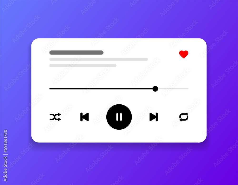 Poster Media music player interface isolated on white background. Multimedia frame template. Mockup live stream window, player. Online broadcasting. Multimedia navigation and music application.