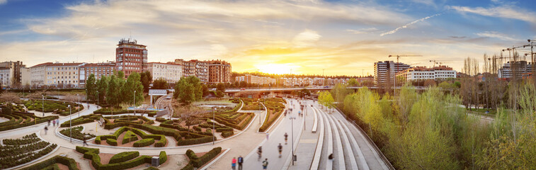 Panoramic top view of the park Madrid Rio from Puente de Toledo, Spain. © candy1812