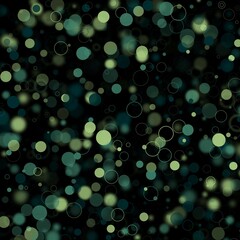 Green bokeh decorative round particles on black background