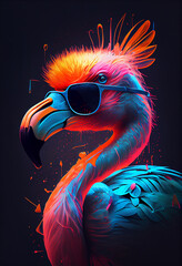 Flamingo portrait. Brightly colored Pink Flamingo with glasses for summer vibes. flamingo tropicalpunk