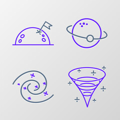 Set line Black hole, Planet and with flag icon. Vector