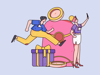 Festive Shopping E-Commerce Online Shopping People Flat Vector Concept Operation Hand Drawn Illustration
