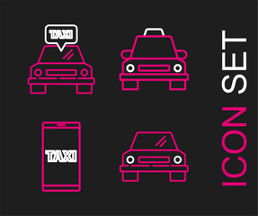 Set line Car, Taxi call telephone service, car and icon. Vector