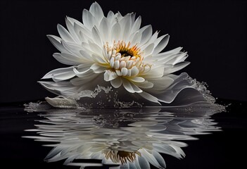 white flower fall on water image on black background generative AI