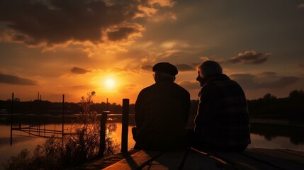 Fototapeta na wymiar silhouette of couple on the pier at sunset