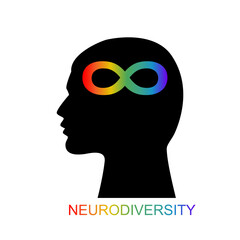 Man head profile with rainbow infinity symbol