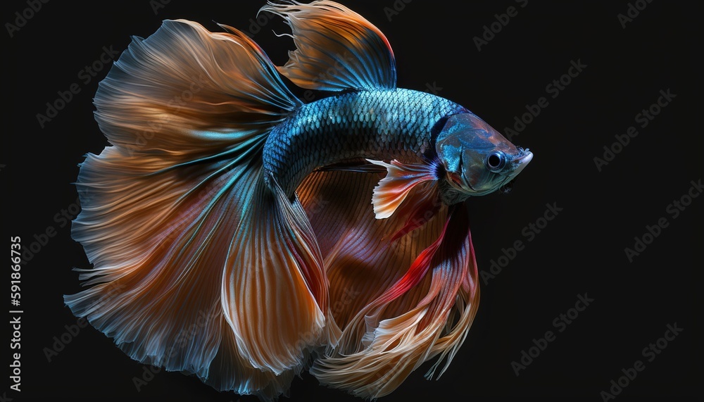 Wall mural copy space with an upward-looking betta fish generative ai