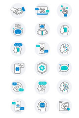 Artificial Intelligence and chatbot icons. Vector Editable Stroke. Revolutionize your digital presence with our AI and chatbot icon set.