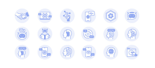 Artificial Intelligence and chatbot icons. Virtual assistant icons. Smart chatbot icons. Vector Editable Stroke.