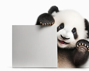 AI generated  illustration of happy smiling anima panda holding blank placrad