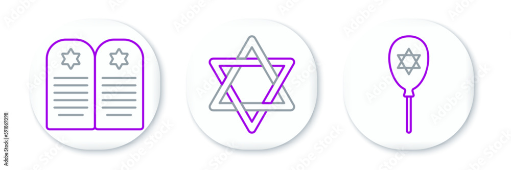 Sticker set line balloon with star of david, tombstone and star david icon. vector