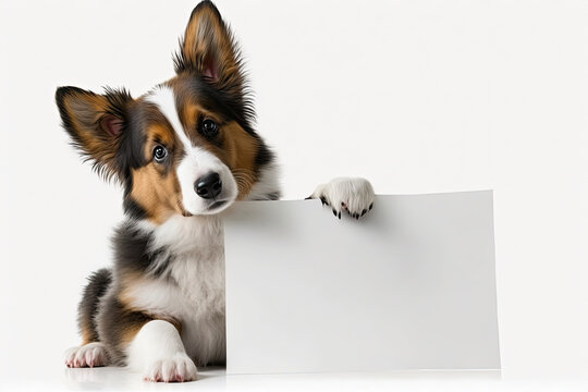 AI generated  illustration of dog with big blank poster