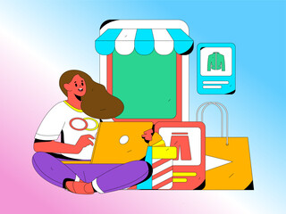 Festive Shopping E-Commerce Online Shopping People Flat Vector Concept Operation Hand Drawn Illustration
