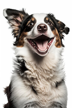 AI generated  illustration of happy smiling dog on white background