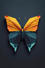 ai generated illustration origami butterfly against color background