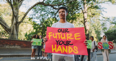 Young activist protesting at a climate change demonstration