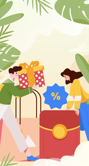 Festive Shopping E-Commerce Online Shopping People Flat Vector Concept Operation Hand Drawn Illustration

