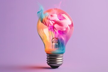 Colorful bulb lamp. Light bulb with colorful paint and splashes isolated on a colored background. Colours of life. Generative AI