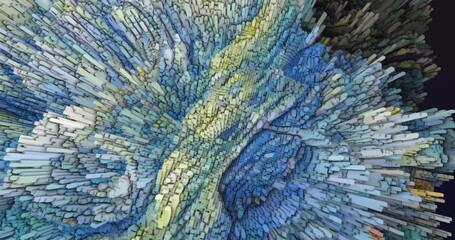 3D Abstract Landscape Animation. Textured Surface In The Form of Blue Cubes. Abstract Van Gogh's "Starry Night" Painting. NFT Metaverse Concept. 4K