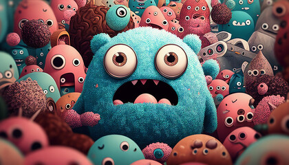 Fototapeta na wymiar Cute colorful doodle monster created with ai tools