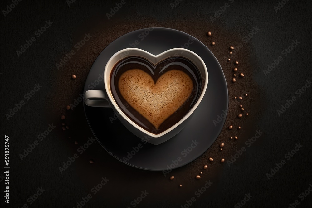 Wall mural steaming cup of coffee with a heart-shaped design on the foam. Generative AI