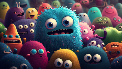 Cute colorful doodle monster created with ai tools - obrazy, fototapety, plakaty