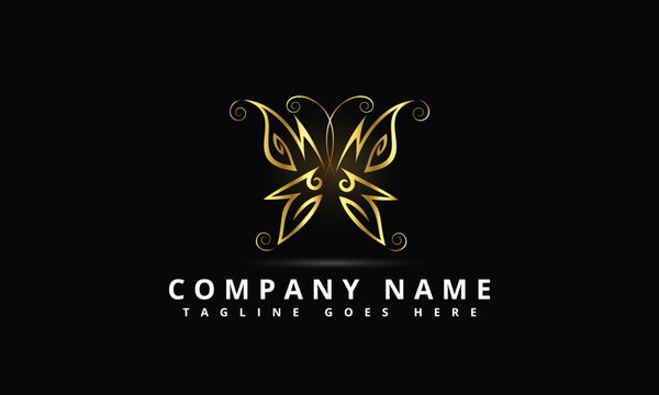 Golden Butterfly Logo. Vector. Golden Butterfly Silhouette. Company Logo