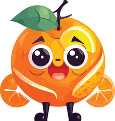 cute chibi lemon orange character, vector art