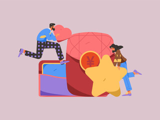 Festive Shopping E-Commerce Online Shopping People Flat Vector Concept Operation Hand Drawn Illustration
