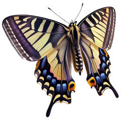 Scarce swallowtail buterfly. Watercolor with transparent background. Generative AI