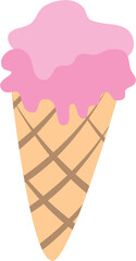 Ice cream in waffle cone vector. Summer dessert 