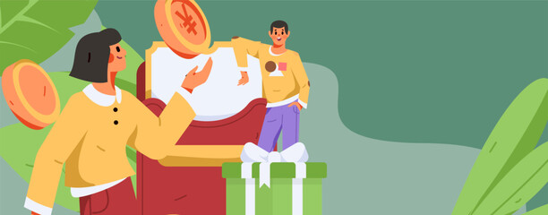 Festive Shopping E-Commerce Online Shopping People Flat Vector Concept Operation Hand Drawn Illustration
