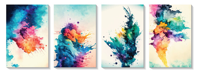 Abstract splashed watercolor textured background. Background set. 