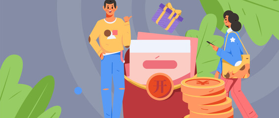 Festive Shopping E-Commerce Online Shopping People Flat Vector Concept Operation Hand Drawn Illustration
