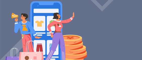 Festive Shopping E-Commerce Online Shopping People Flat Vector Concept Operation Hand Drawn Illustration
