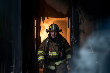 Fototapeta premium firefighter enters burning house