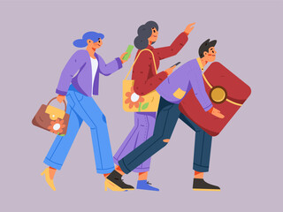 Festive Shopping E-Commerce Online Shopping People Flat Vector Concept Operation Hand Drawn Illustration
