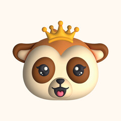 3D Render Happy Cute Meerkat Head with Crown (Vector)